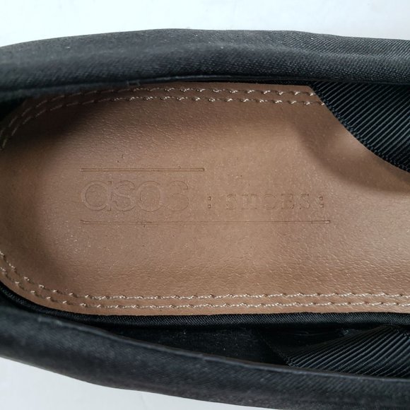 Asos Ribbon Ballerina Flats Sz 5 Black Satin Wrap Around Ankle Tie Ballet Shoes - Picture 10 of 11